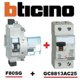 KIT BTICINO RIARMO AUTOMATICO STOP E GO  25amp  SALVAVITA MAGNETOTERMICO F80SG+ GC8813AC25
