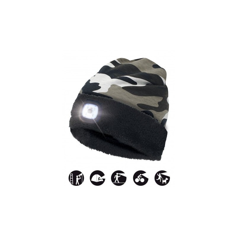 Cappellino con luce frontale LED ricaricabile Mimetico bianco cap23