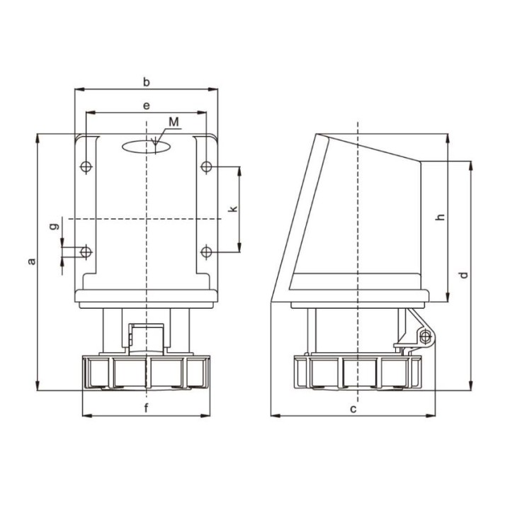 Presa industriale parete cee 2P+T  32A  230V  IP67  TICS-1232 TRACON