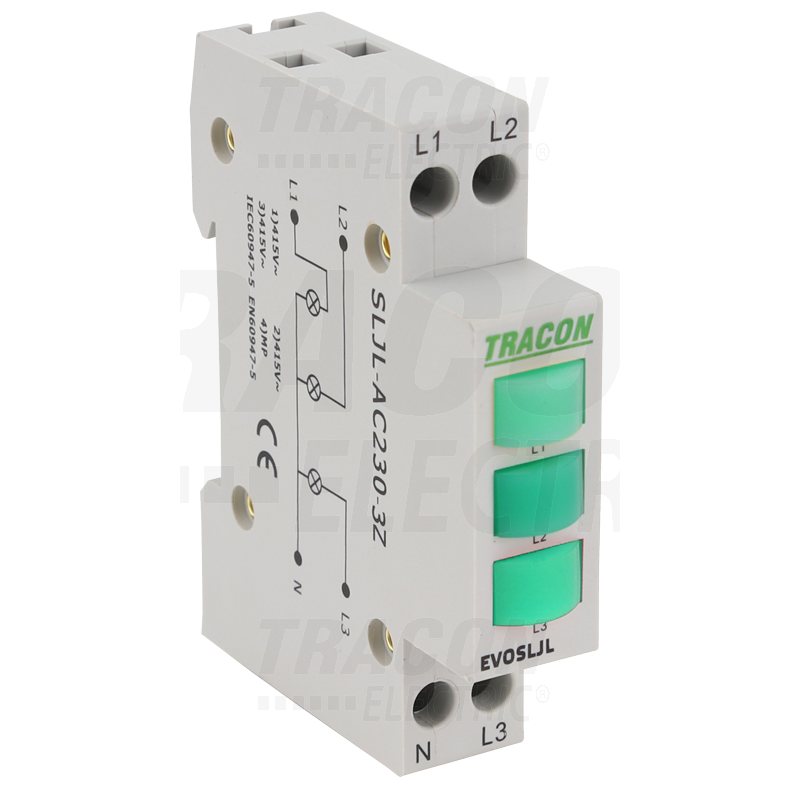 LAMPADA SPIA 3 LUCI VERDE 1mod DIN 230V   SLJL-AC230-3Z TRACON