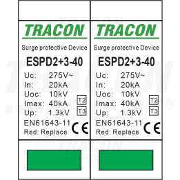 SCARICATORE SOVRATENSIONE T2+T3 40KA 4POLI  2 MODULO DIN   AC  tracon  ESPD2+3-40-4P