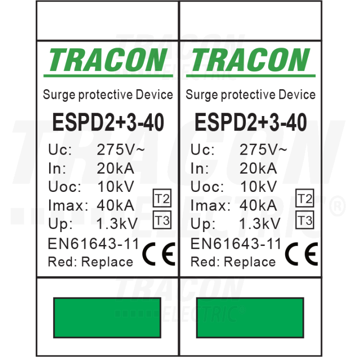 SCARICATORE SOVRATENSIONE T2+T3 40KA 4POLI  2 MODULO DIN   AC  tracon  ESPD2+3-40-4P