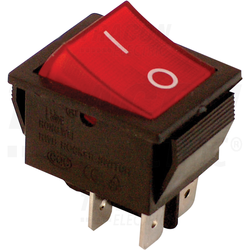 Interruttore ON-OFF con 2 poli, con luce, scritta 0-1,rosso TES-42 16(6)A,  250V AC