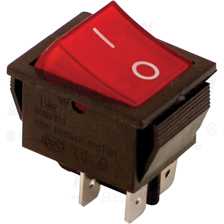 Interruttore ON-OFF con 2 poli, con luce, scritta 0-1,rosso TES-42 16(6)A, 250V AC
