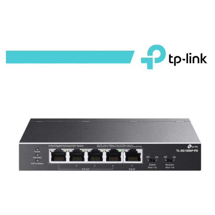 TP-Link 5-Porte Gigabit Desktop PoE+ Switch con 1-Port PoE++ In e 4-Port PoE+Out