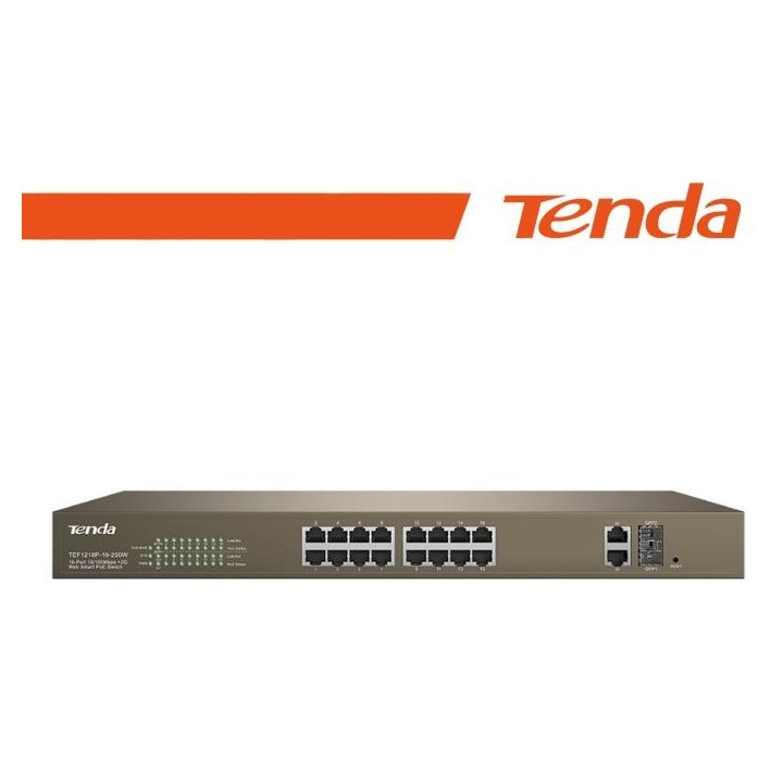 Tenda Switch PoE Web Smart 16 Porte 10/100+2Gb+2SFP - TEF1218P-16-250W