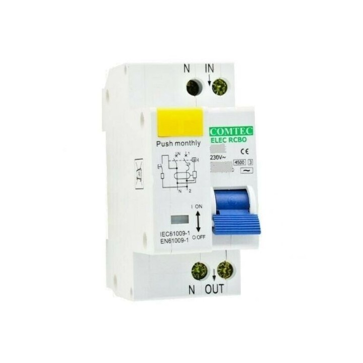 Magnetotermico Differenziale  4,5KA  1P+N  C   AC 30mA (0,03A)  COMTEC