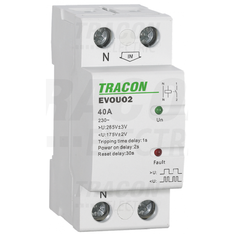 Rele AUOMATICO 2 POLI  Di Sovratensione e di Minima Tensione 175V / 265V EVOUO2 TRACON