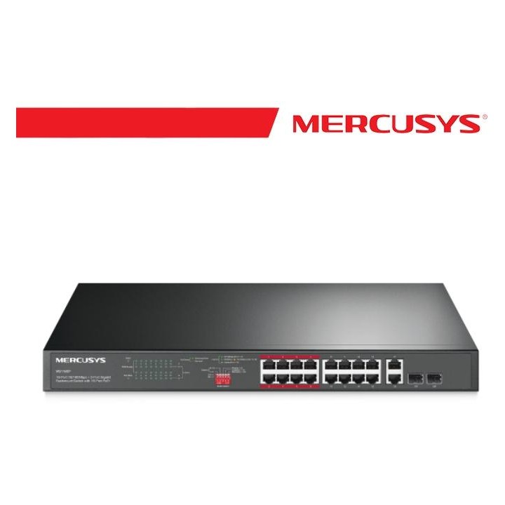 Mercusys 16-Port 10/100Mbps + 2-Port Gigabit Rackmount Switch - MS118CP