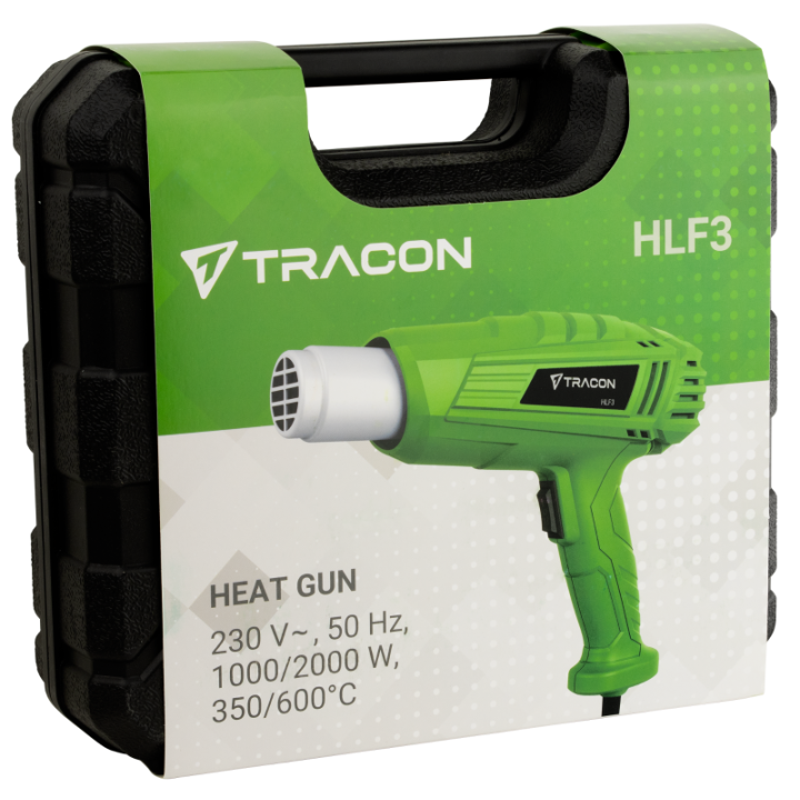 Pistola termica con custodia in plastica con 5 accessori  tracon  HLF-02    1000/2000W