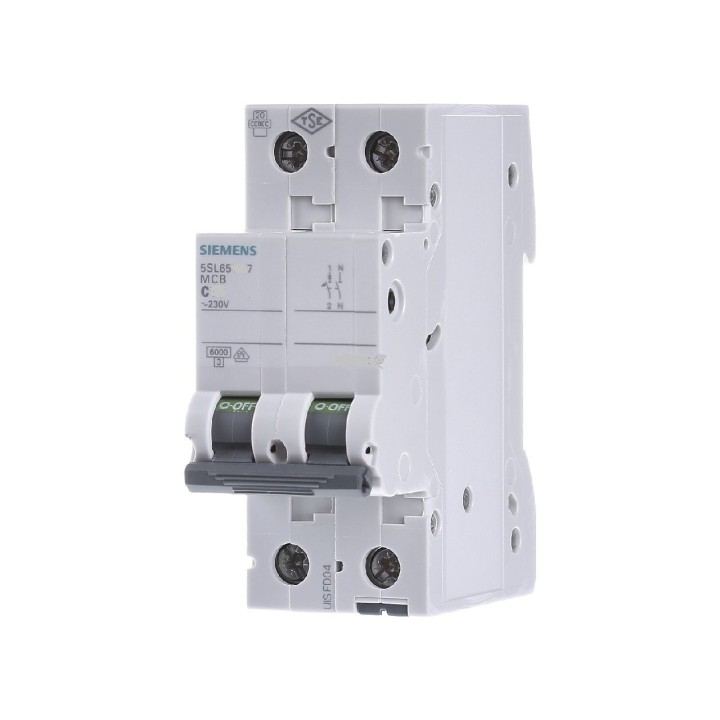 5SL65..7  Interruttore Magnetotermico 1P+N C 6KA  da 6A a 20A 2 Mod Din Siemens