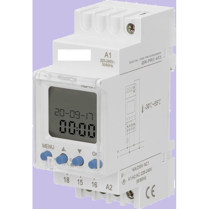Timer Digitale "ORNO PRE-433" Per Guida Din 52 Programmi