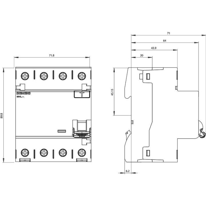 ( PROMO) Interruttore differenziale 5SV3344-6  Tipo A ,  4 Poli  40Amp,  30 mA 400 V 10KA
