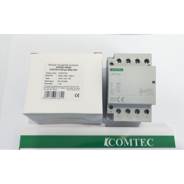 CONTATTORE 4 POLI NO 40A BOBINA 230V GUIDA DIN 3 MODULO COMTEC MF0003-00842
