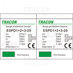 Scaricatore sovratensione AC T1 + T2 + T3 , 25KA  4 mod din tracon esp1+2+3-25-2p  TN