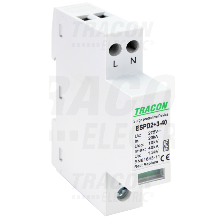 Scaricatore sovratensione AC  20KA tipo T2 + T3  2 poli 1mod. din tracon ESPD2+3-40-2P