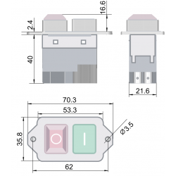 Interruttore di sicurezza  0/1  automatico rosso / verde  12A 230v  incasso ip54 TRACON SSTM04