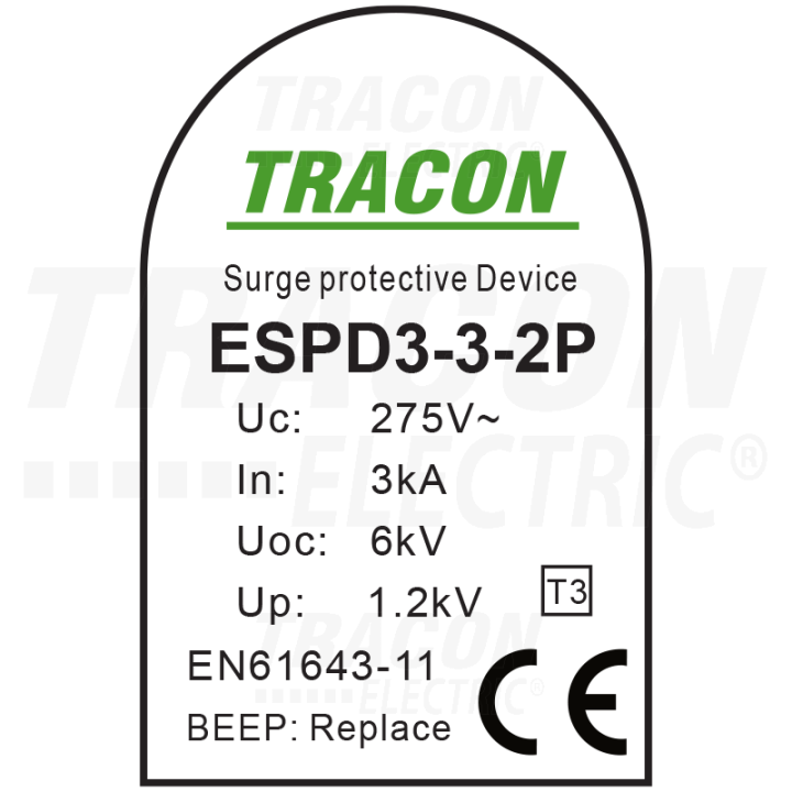 SCARICATORE LIMITATORE DI SOVRATENSIONE SPD TIPO 3  AC 5KA 230V ESPD3-3-2P -1P+N-PE tracon