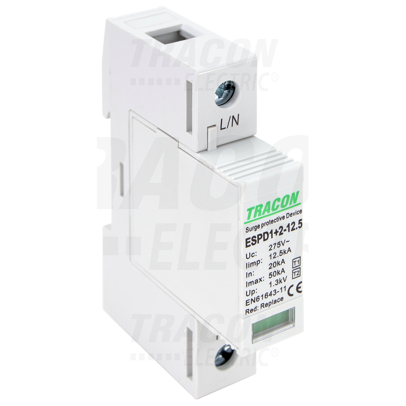 SCARICATORE  TN  SOVRATENSIONE  T1+T2  20KA  1P   1 moduli din ESPD1+2-12.5-1P  Imax 50KA TRACON