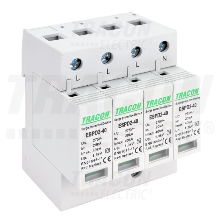 SCARICATORE SOVRATENSIONE T2 40KA 4P AC  tracon  ESPD2-40-4P