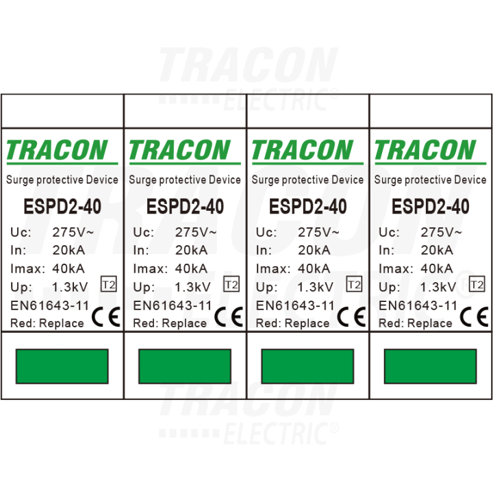 SCARICATORE SOVRATENSIONE T2 40KA 4P AC  tracon  ESPD2-40-4P