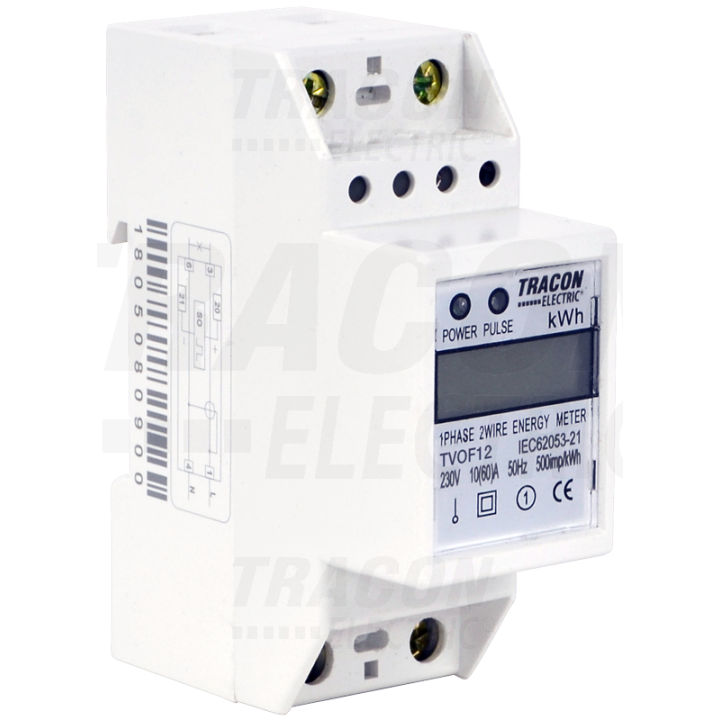 CONTATORE Misuratore di consumo, LCD, diretto, 1 fase, 2 modulo DIN TRACON TVOF12