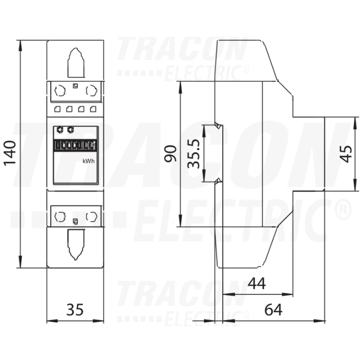 CONTATORE Misuratore di consumo, LCD, diretto, 1 fase, 2 modulo DIN TRACON TVOF12